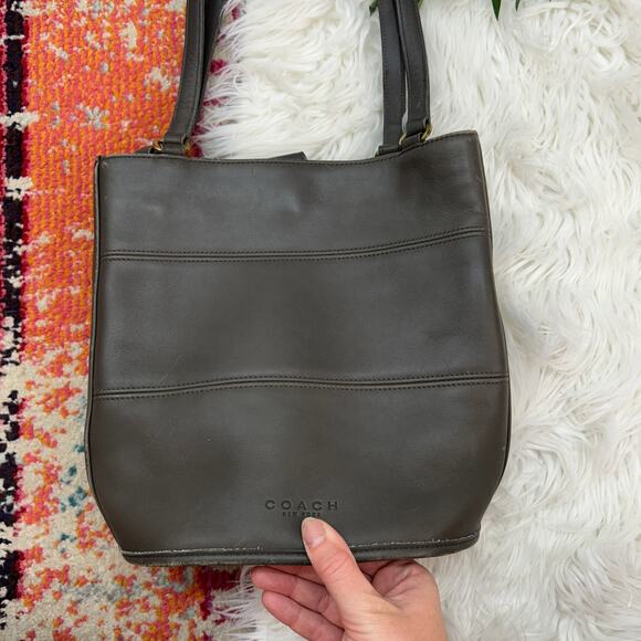 Vintage 90s Coach Gray Leather Tribeca Slim Bucket Shoulder Bag Purse - Picture 3 of 8